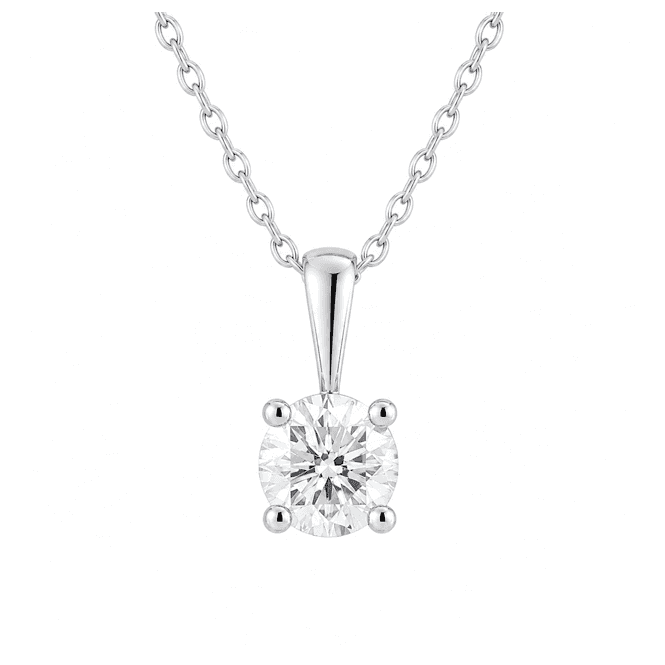 Eternity 9ct White Gold 4 Claw Solitaire Lab Diamond Pendant & Chain 0.58 Carats