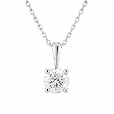 9ct White Gold 4 Claw Solitaire Lab Diamond Pendant & Chain 0.58 Carats