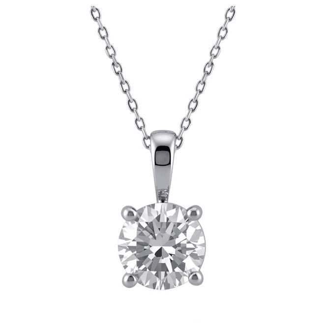 Eternity 9ct White Gold 4 Claw Solitaire Lab Diamond Pendant & Chain 2.05 Carats