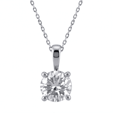 9ct White Gold 4 Claw Solitaire Lab Diamond Pendant & Chain 2.05 Carats