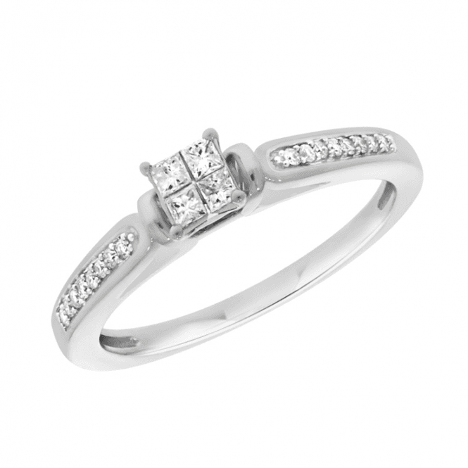 Eternity 9ct White Gold 4 Diamond Tile Cut Ring Set With Diamond Shoulders