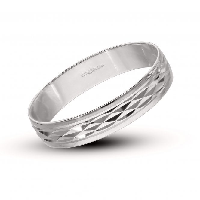 Eternity 9ct White Gold 4mm Diamond Cut Pattern Wedding Ring Size R