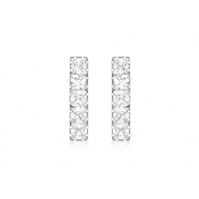 Eternity 9ct White Gold 5 Square Cubic Zirconia Drop Earrings