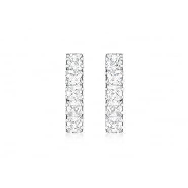 9ct White Gold 5 Square Cubic Zirconia Drop Earrings