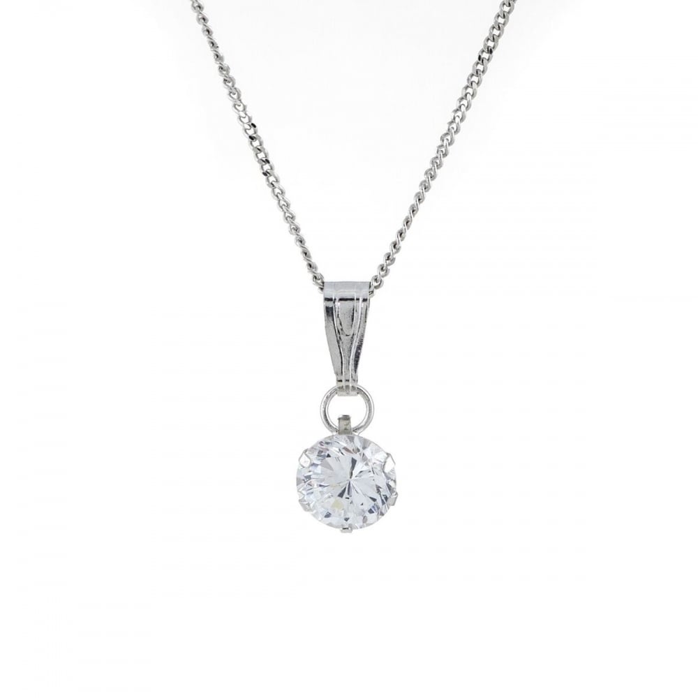 Jewelryboxes Elegant Silver Halo Ring Pendant Necklace | Pave Cubic Zirconia Chain