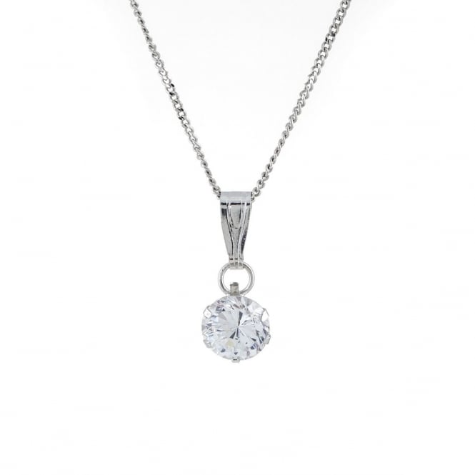 Eternity 9ct White Gold 5mm Round Cubic Zirconia Pendant and 18'' Curb Chain