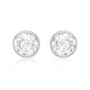 9ct White Gold 5mm Round Cubic Zirconia Rubover Small Stud Earrings