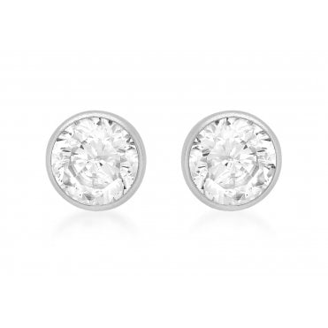 9ct White Gold 5mm Round Cubic Zirconia Rubover Small Stud Earrings