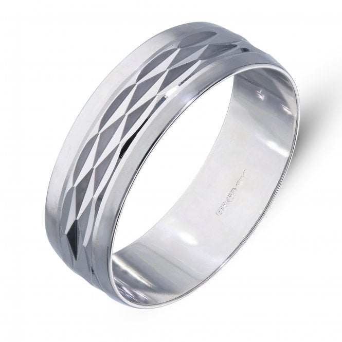 Eternity 9ct White Gold 6mm Diamond Cut Fancy Wedding Ring Size N