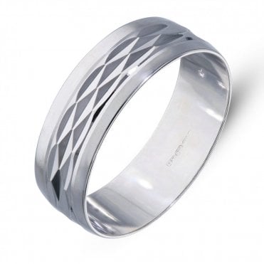 9ct White Gold 6mm Diamond Cut Fancy Wedding Ring Size R