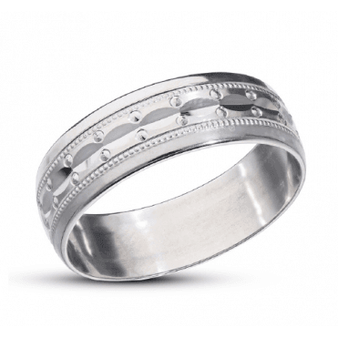 9ct White Gold 6mm Fancy Wedding Band Size S