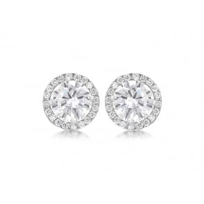 9ct White Gold 9mm Round Cubic Zirconia Halo Stud Earrings