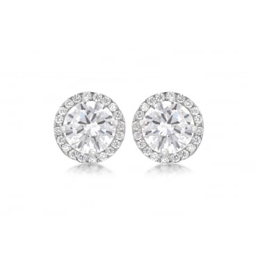 9ct White Gold 9mm Round Cubic Zirconia Halo Stud Earrings