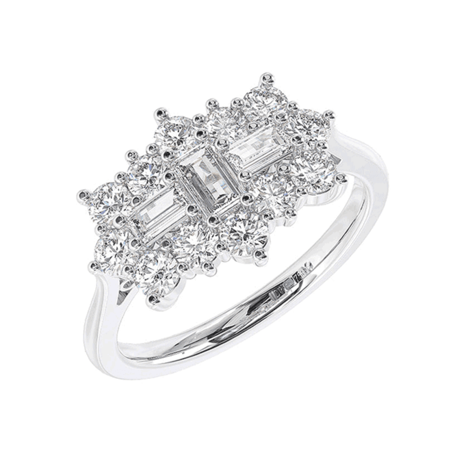 Eternity 9ct White Gold Baguette and Brilliant Cut 1.00 Carat Diamond Cluster Ring