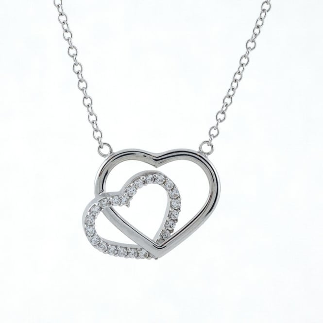 Eternity 9ct White Gold Cubic Zirconia Double Heart Pendant and 18'' Curb Chain