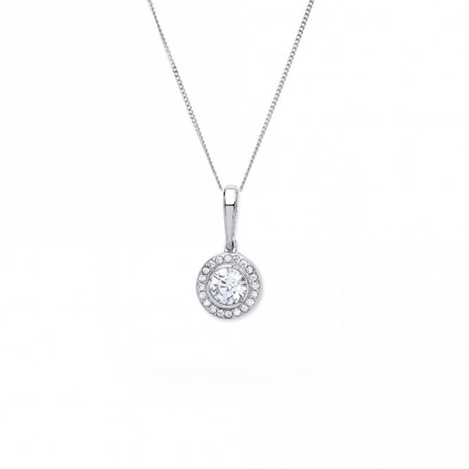 Eternity 9ct White Gold Cubic Zirconia Halo Pendant and 18'' Chain
