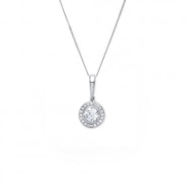 9ct White Gold Cubic Zirconia Halo Pendant and 18'' Chain