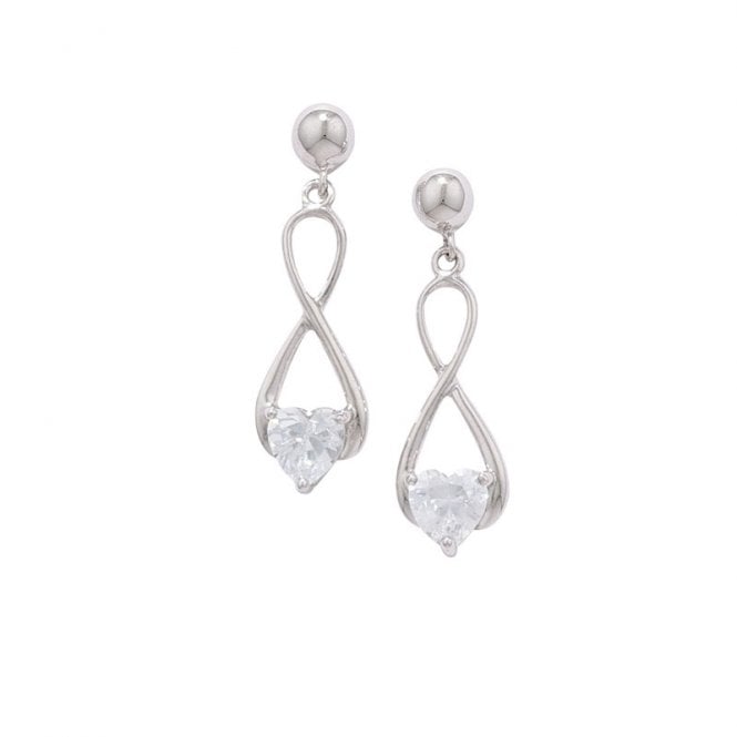 Eternity 9ct White Gold Cubic Zirconia Heart Infinity Drop Earrings