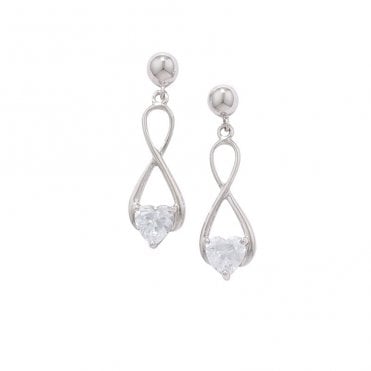 9ct White Gold Cubic Zirconia Heart Infinity Drop Earrings