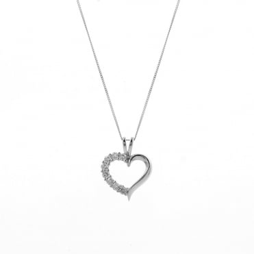 9ct White Gold Cubic Zirconia Heart Pendant and 18'' Curb Chain