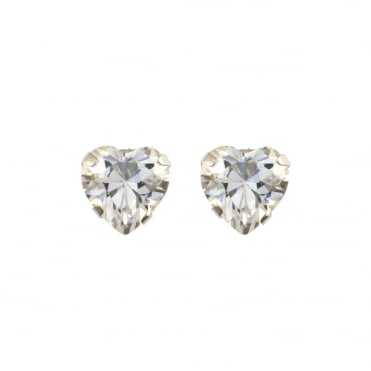9ct White Gold Cubic Zirconia Heart Stud Earrings