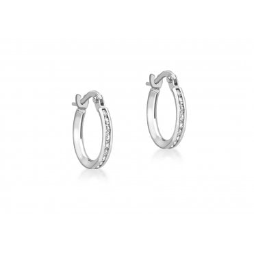 9ct White Gold Cubic Zirconia Set 19mm Hoop Creole Earrings