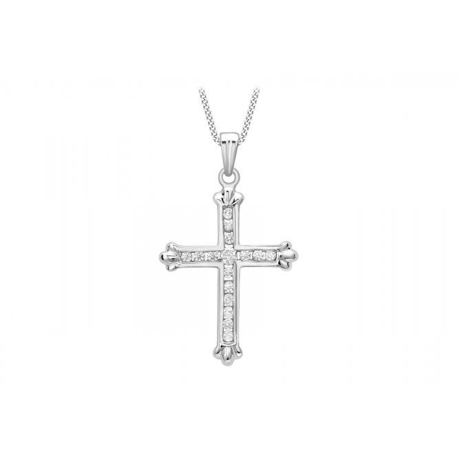 Eternity 9ct White Gold Cubic Zirconia Set Cross Pendant and 18'' Curb Chain