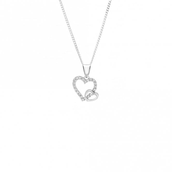 Eternity 9ct White Gold Cubic Zirconia Set Double Heart Pendant and 18'' Curb Chain