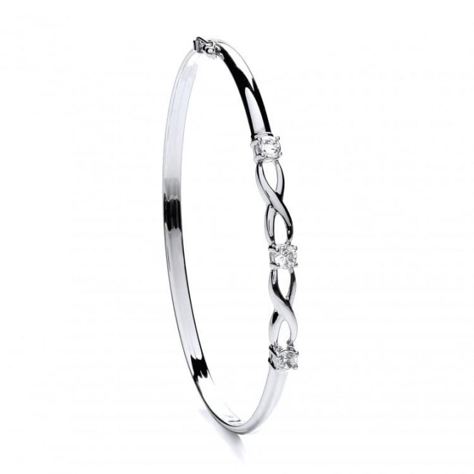 Eternity 9ct White Gold Cubic Zirconia Set Double Kiss Bangle