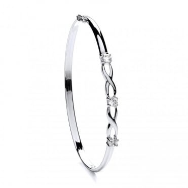 9ct White Gold Cubic Zirconia Set Double Kiss Bangle