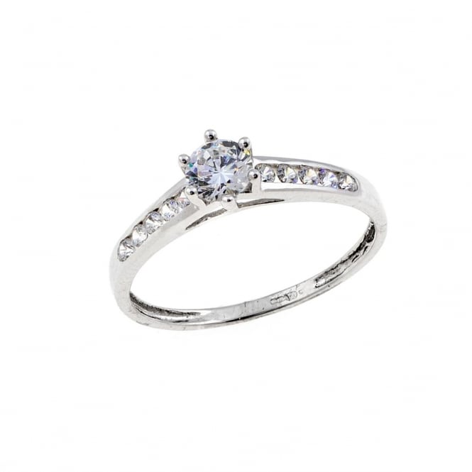 Eternity 9ct White Gold Cubic Zirconia Solitaire and Shoulder Ring Size P