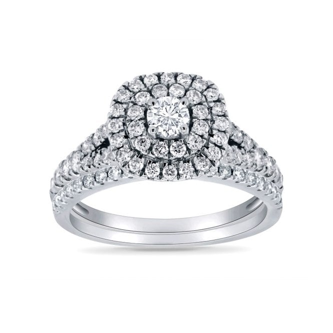 Eternity 9ct White Gold Cushion Diamond Halo Starburst Bridal Set