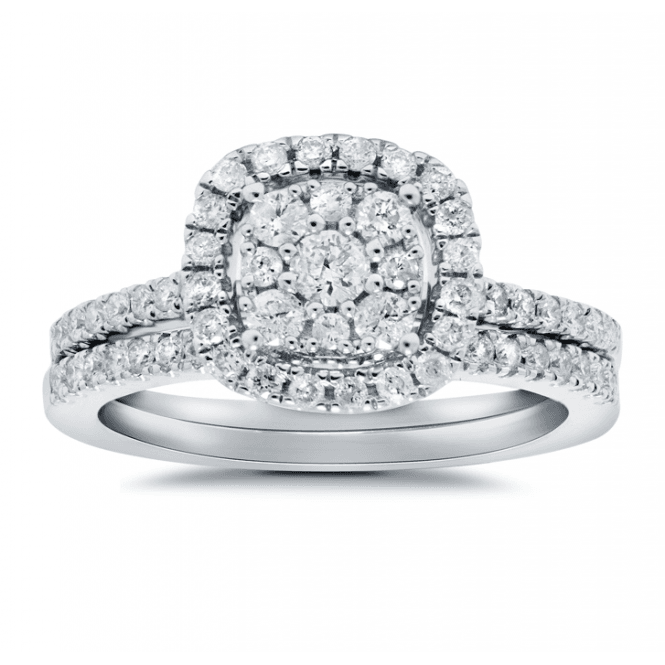 Eternity 9ct White Gold Cushion Starburst Diamond Bridal Set