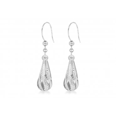 9ct White Gold Diamond Cut Teardrop Earrings