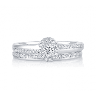 9ct White Gold Diamond Oval Diamond Shoulders Bridal Set