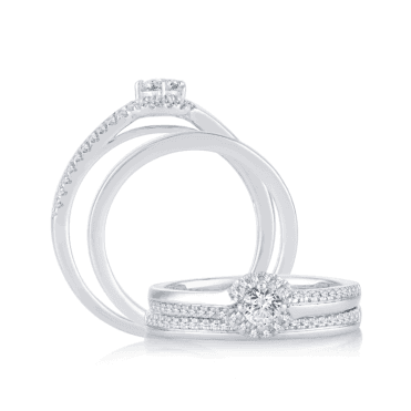 9ct White Gold Diamond Round Diamond Shoulders Bridal Set