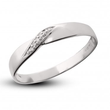 9ct White Gold Diamond Set Twist Wedding Ring Size L