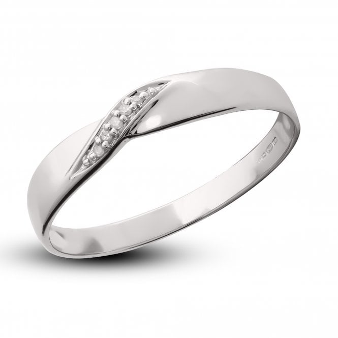 Eternity 9ct White Gold Diamond Set Twist Wedding Ring Size P