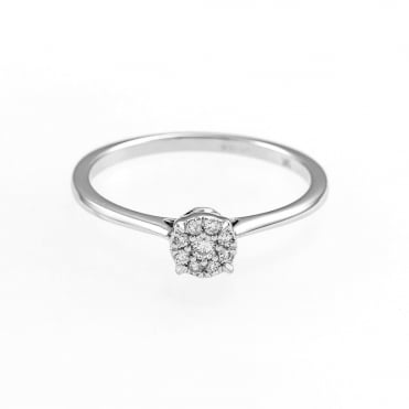 9ct White Gold Diamond Small Starburst Cluster Ring
