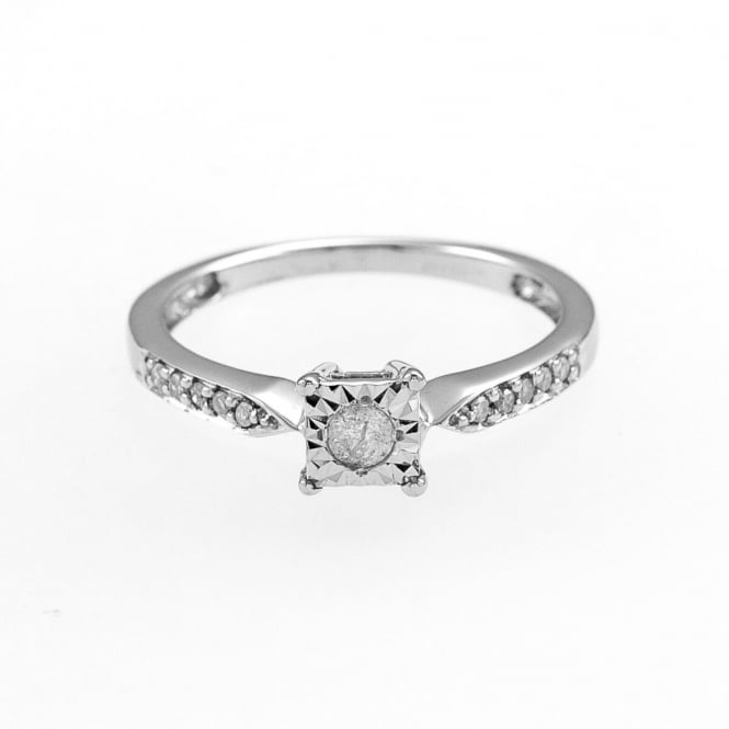 Eternity 9ct White Gold Diamond Solitaire and Diamond Shoulders Ring
