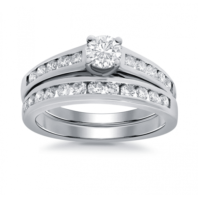 Eternity 9ct White Gold Diamond Solitaire Diamond Shoulders Bridal Set