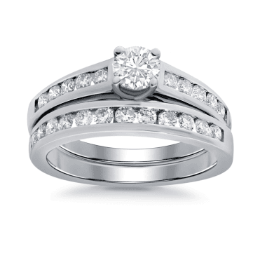 9ct White Gold Diamond Solitaire Diamond Shoulders Bridal Set