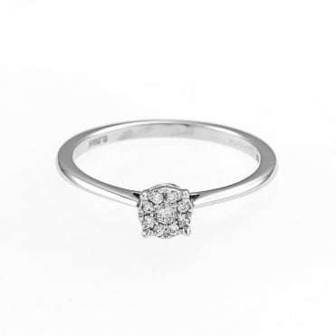 9ct White Gold Diamond Starburst Cluster Ring