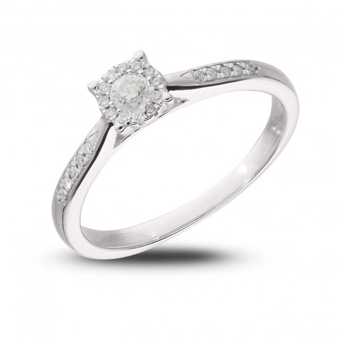 Eternity 9ct White Gold Diamond Starburst Style Solitaire Diamond Ring
