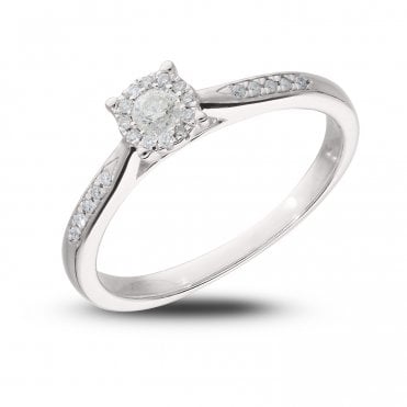 9ct White Gold Diamond Starburst Style Solitaire Diamond Ring