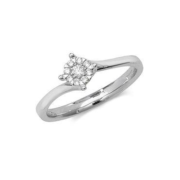 9ct White Gold Diamond Twist Cluster Ring