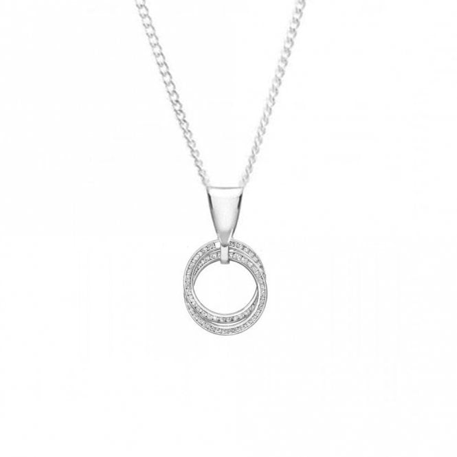 Eternity 9ct White Gold Double Cubic Zirconia Circle Pendant and Chain