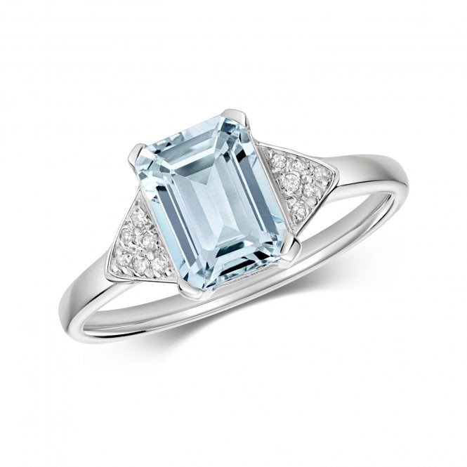 Eternity 9ct White Gold Emerald Cut Aquamarine and Diamond Ring