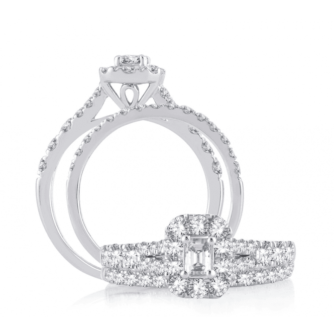 Eternity 9ct White Gold Emerald Cut Diamond Starburst Bridal Set