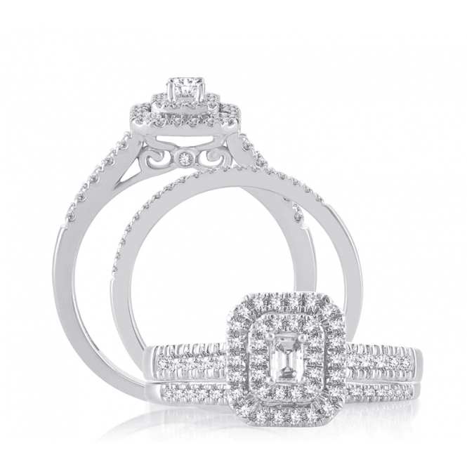 Eternity 9ct White Gold Emerald Cut Diamond Starbust Bridal Set
